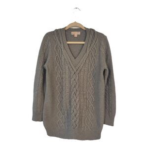 Michael Kors Women’s blue/gray  V-neck Sweater cable fisherman style size L